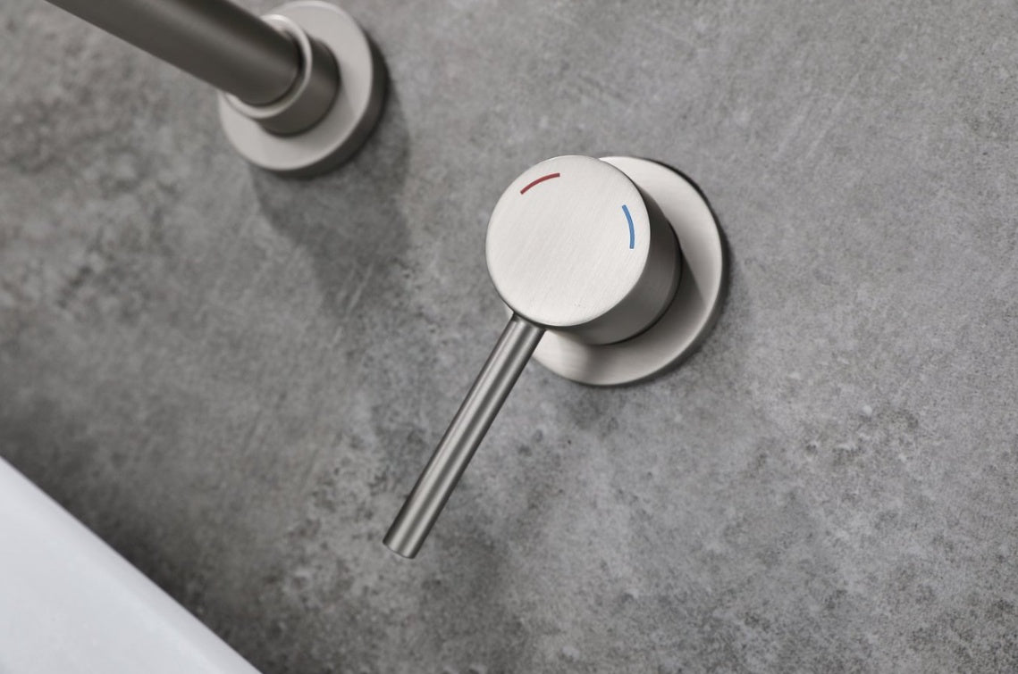 Wall Mount Faucet For Bathroom Sink Or Bathtub, Single Handle 2 Holes Brass Rough-in Valve Included, Brushed Nickel