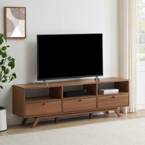 Modern Scandi 3-Door Low Profile TV Stand For TVs Up To 80 Inches Mocha