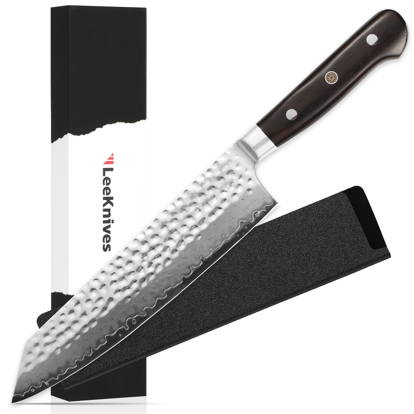 8.5 Inch Kiritsuke Knife, Professional VG10 Damascus Steel Chef Knife With Hammered Blade, Ultra Sharp Kitchen Slicing Knife With Ebony Wood Handle & Gift Box