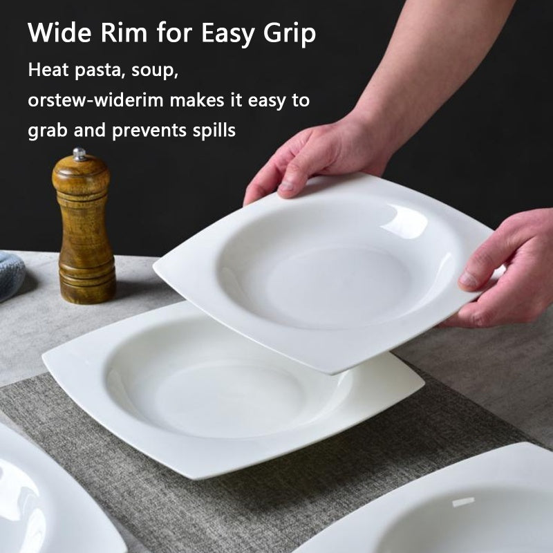 6-piece Set Of White Bone China 9.5-inch Square Soup Plate