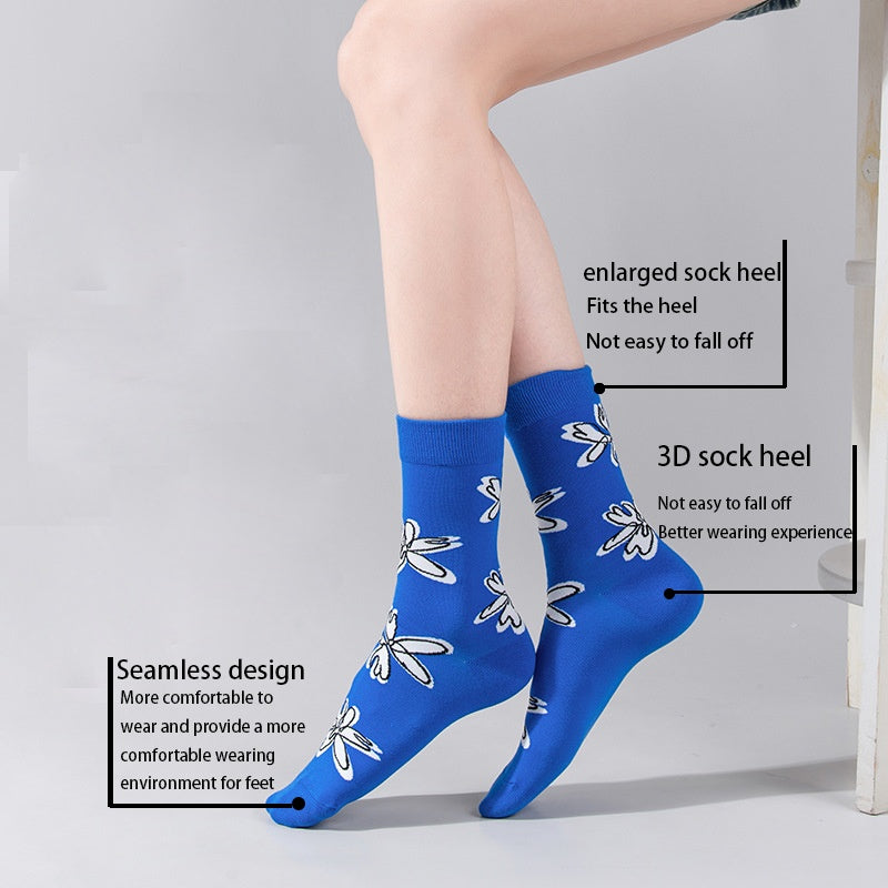 4 Pairs Women's Colorful Novelty Funny Pattern Combed Crew Socks Hiking Running Athletic Cushioned Compression Socks Anti-odor And Breathable For Fitness Cycling