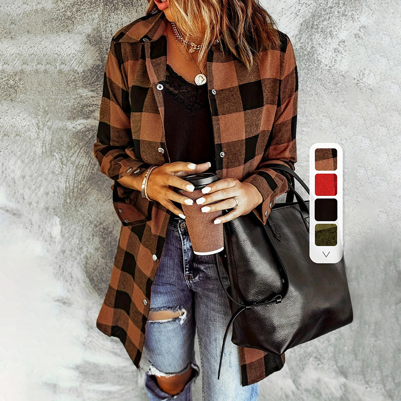 Women's Long Sleeve Plaid Print Button Front Casual Shirt For Spring & Fall