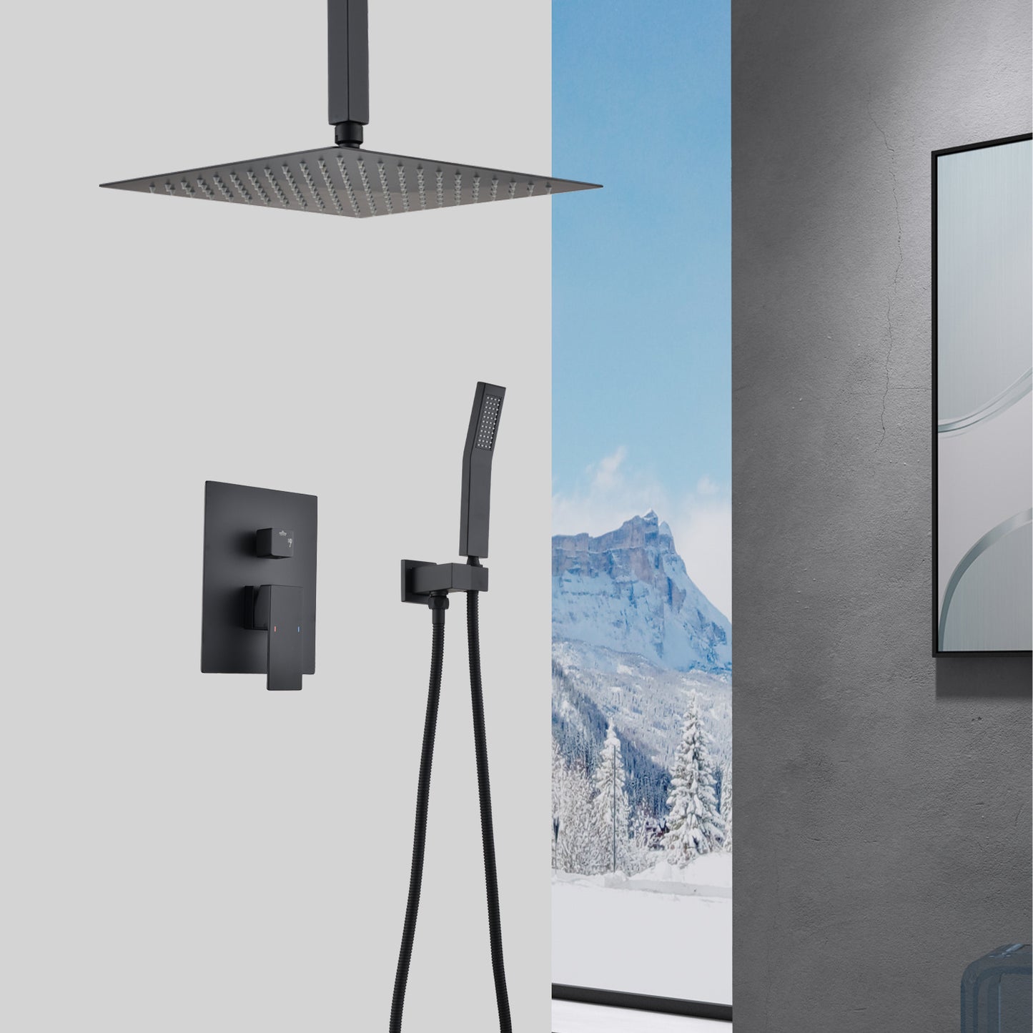 Ceiling Mounted Shower System Combination Kit With Handheld And 16 Inch Shower Head