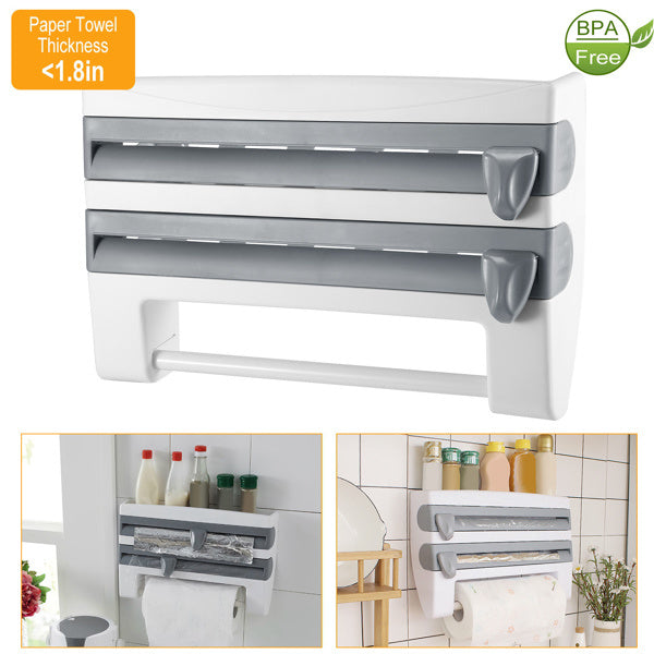 Magnetic Plastic Cling Film Dispenser With Cutter, Refillable Aluminum Foil And Plastic Cling Film Storage Box For Kitchen