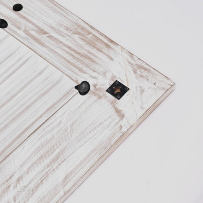 Rustic White Solid Wood Handcarved Wave Design Rectangle Mirror Accent-36 X 72