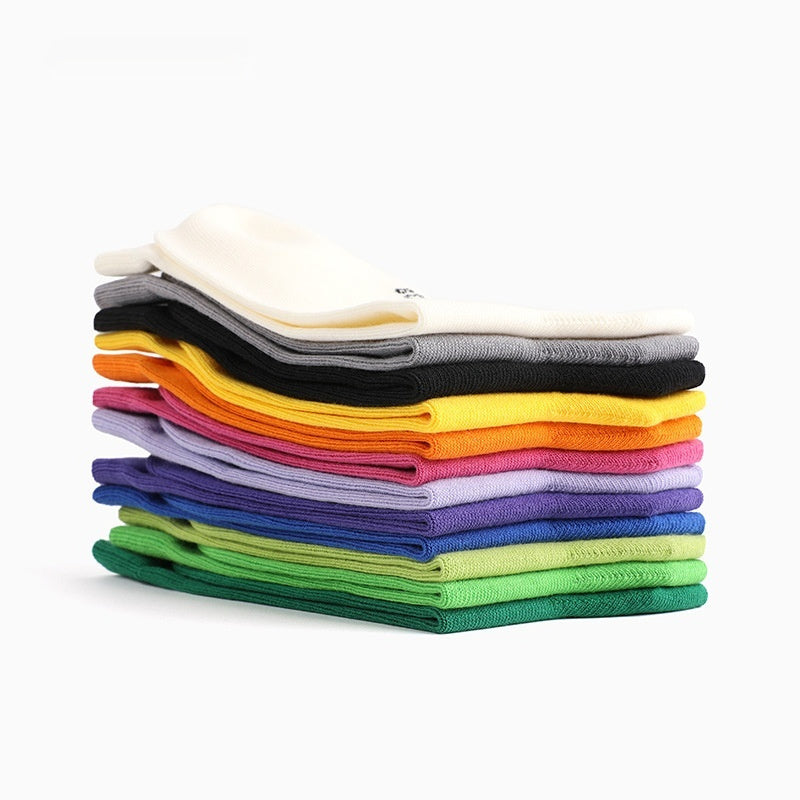 Solid Color High-elastic Mid-calf Boneless Macaron Colored Cotton Socks