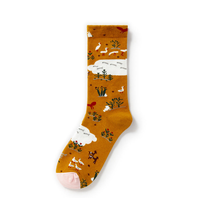 Retro Trendy Autumn And Winter Abstract Art Socks Europe And America Creative Combed Cotton