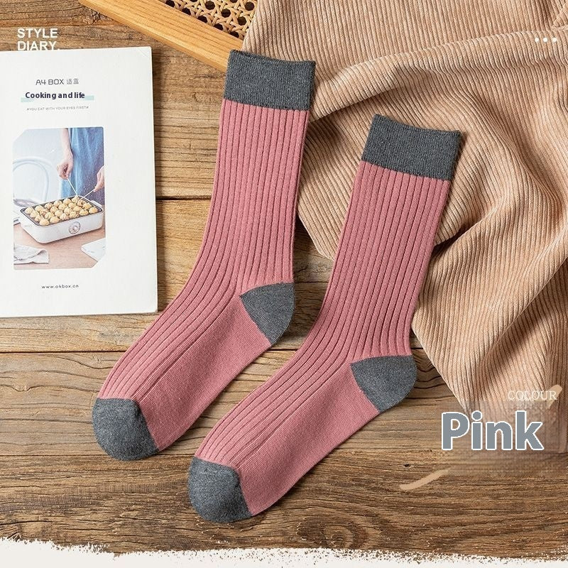 Women's Versatile Mori Mid-calf Contrast Color Bunching Socks