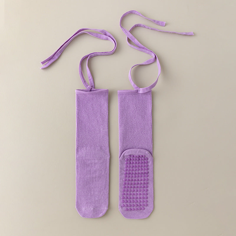 Women's Anti-slip Cross Lace-up Yoga Pilates Dance Dopamine Sports Wear Mid-calf Socks