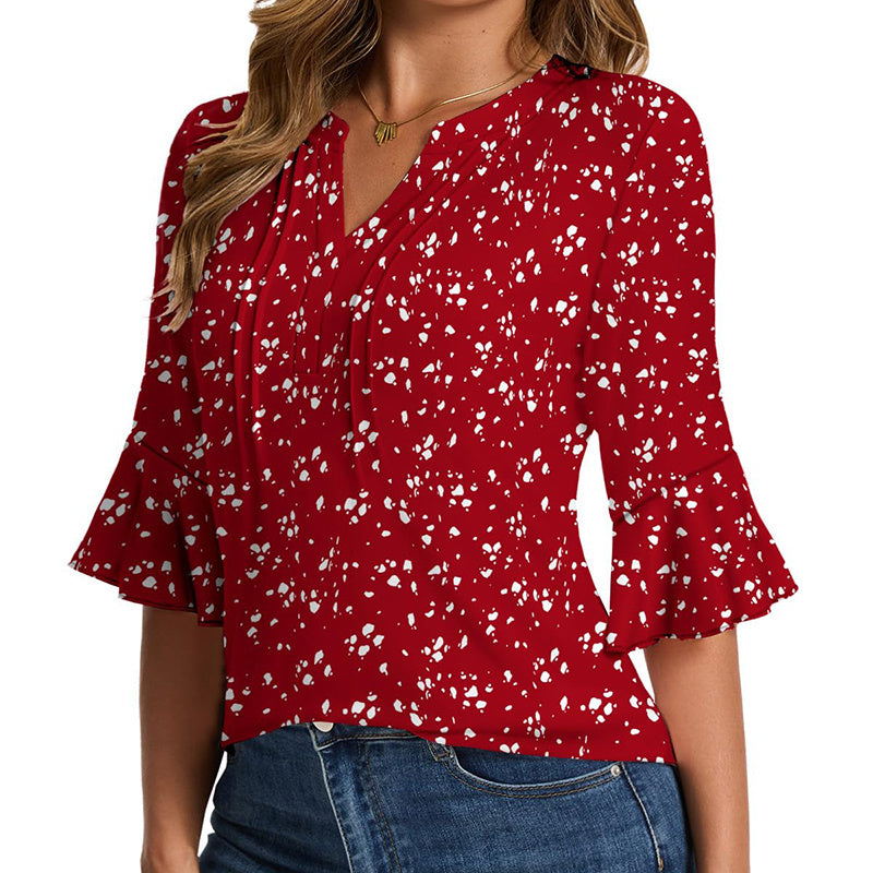 Womens Ruffle 3 4 Sleeve Chiffon Blouses Dressy Casual Trendy Shirts V Neck Business Work Top