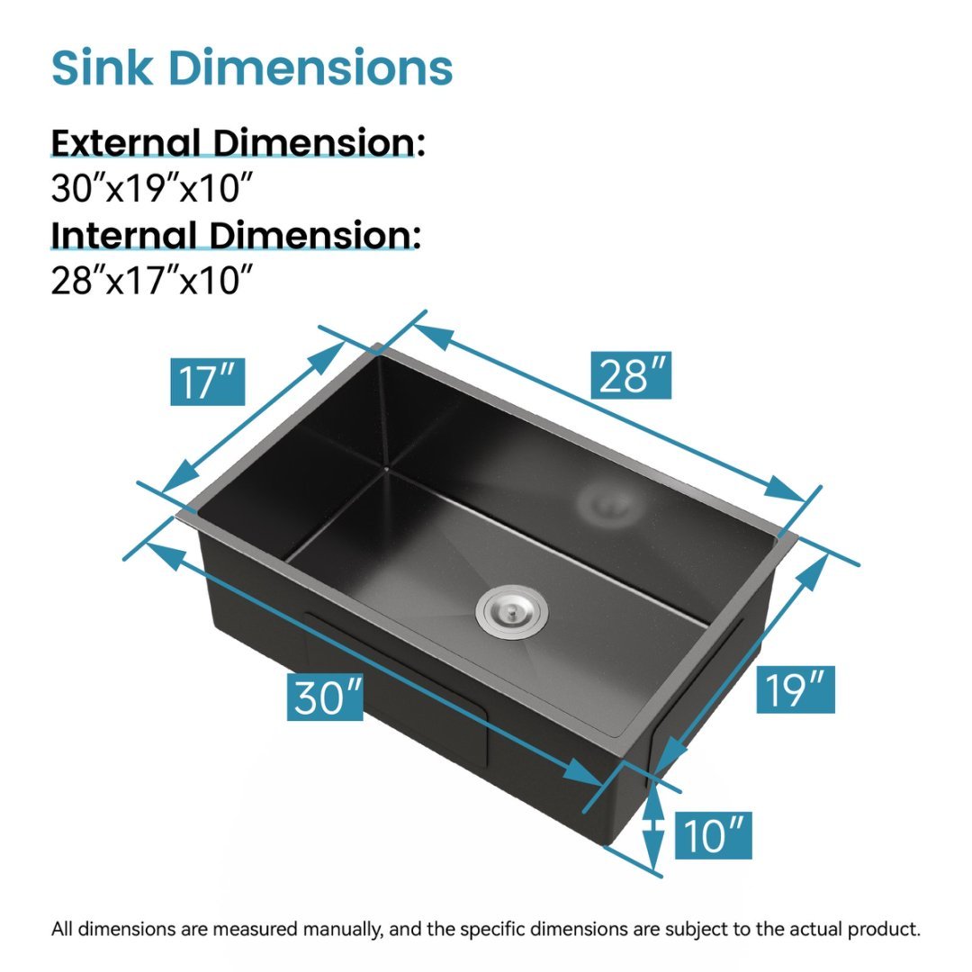 Stainless Steel Kitchen Sink, Single Bowl, Undermount HandmadeSink In Black, With US Standard Drain And Hook, SS-BL-05