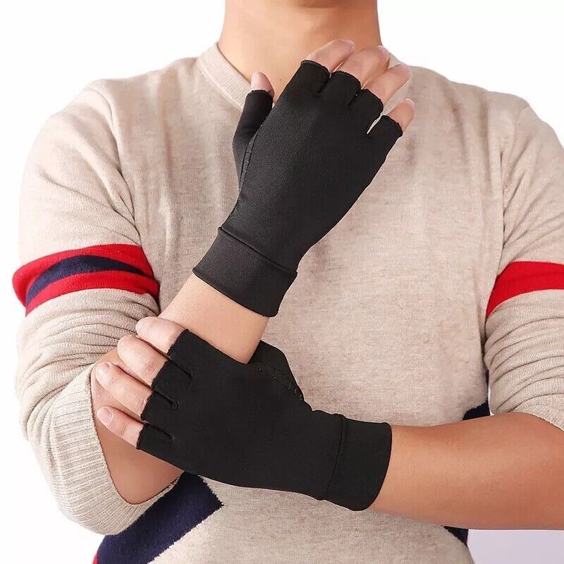 Anti Arthritis Fingerless Copper Compression Gloves Hand Support Pain Relief UK