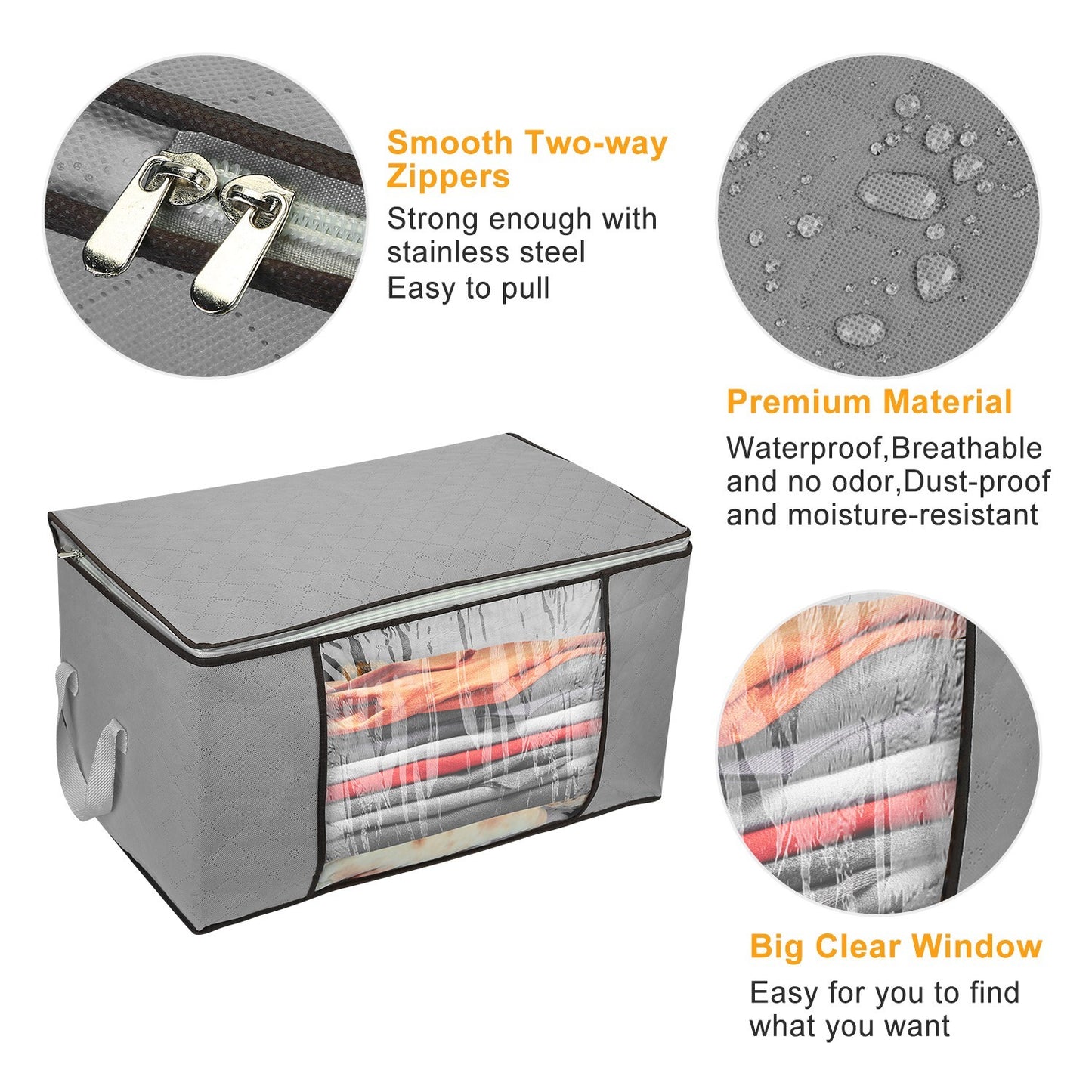 2Pcs Clothes Storage Bag 90L Per Bag With Thick Fabric Clear Window Dual-Zipper For Clothes Comforters Blankets Bedding