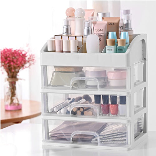 4 Tiers Makeup Storage Clear Box Desktop Cosmetic Stationery Drawers Organizer