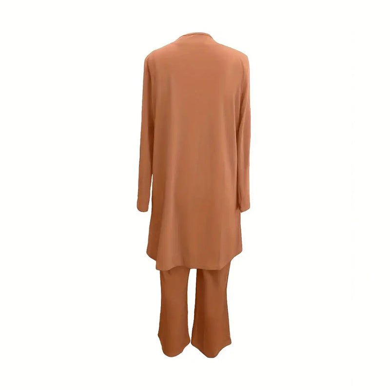 Women's Plus Size Casual 3-Piece Set Open Front Cardigan Sleeveless Vest Pants Solid Color Lounge Set