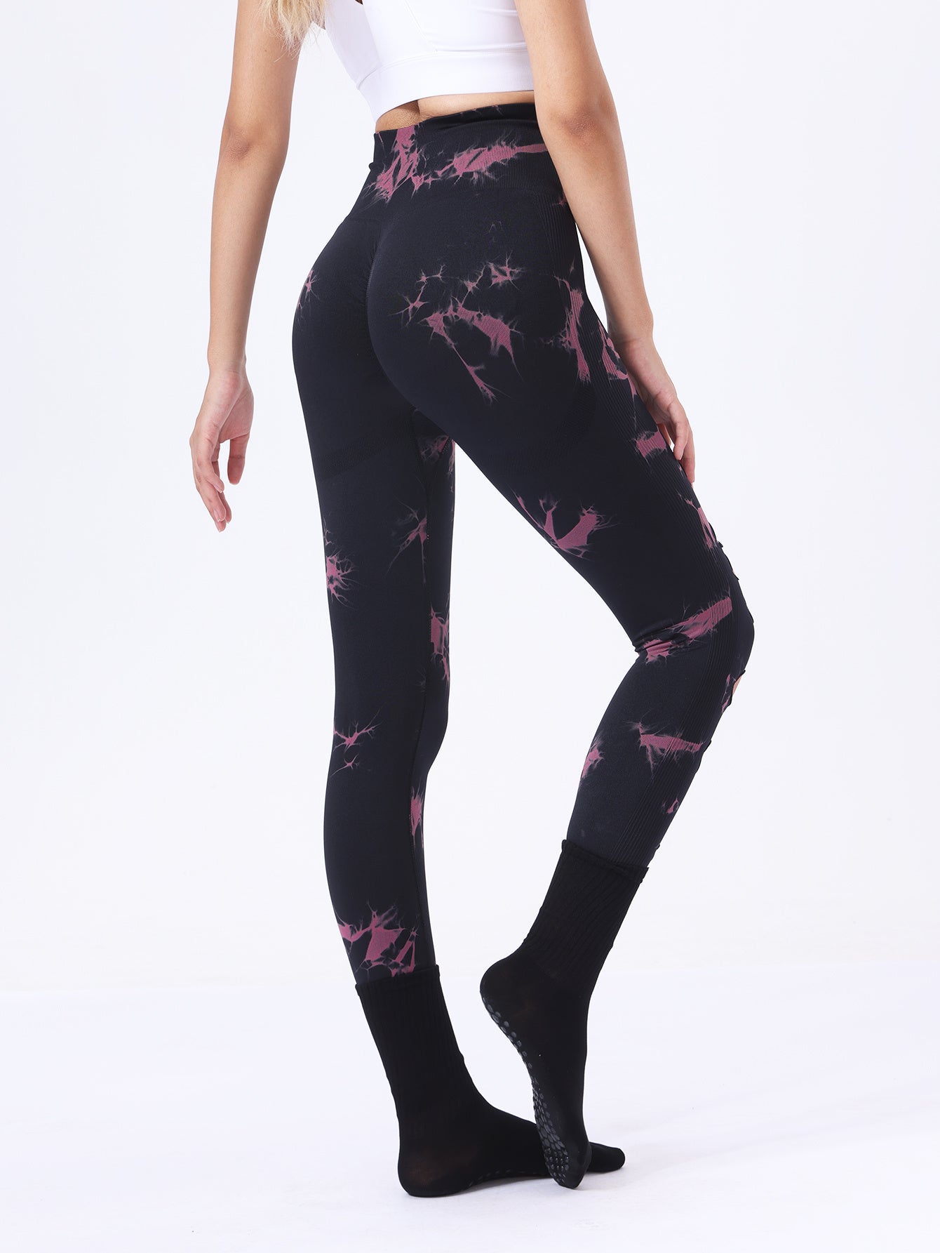 Butt Lifting Yoga Gym Athletic Pants, Hollow Out Tummy Control Sports Leggings Tie Dye Running Pants