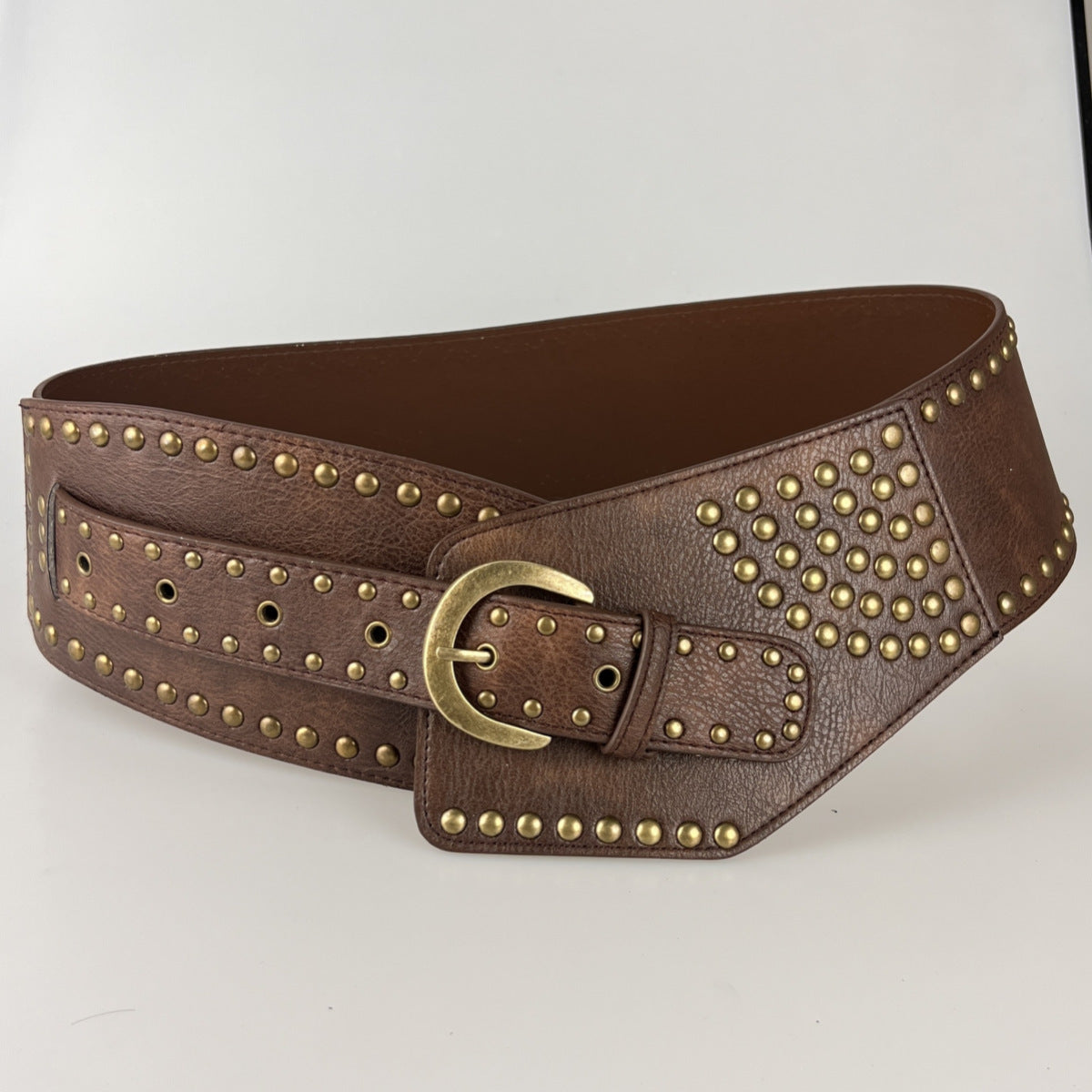 Asymmetric Belt Rivet Sewing Leather Wide Waist Seal