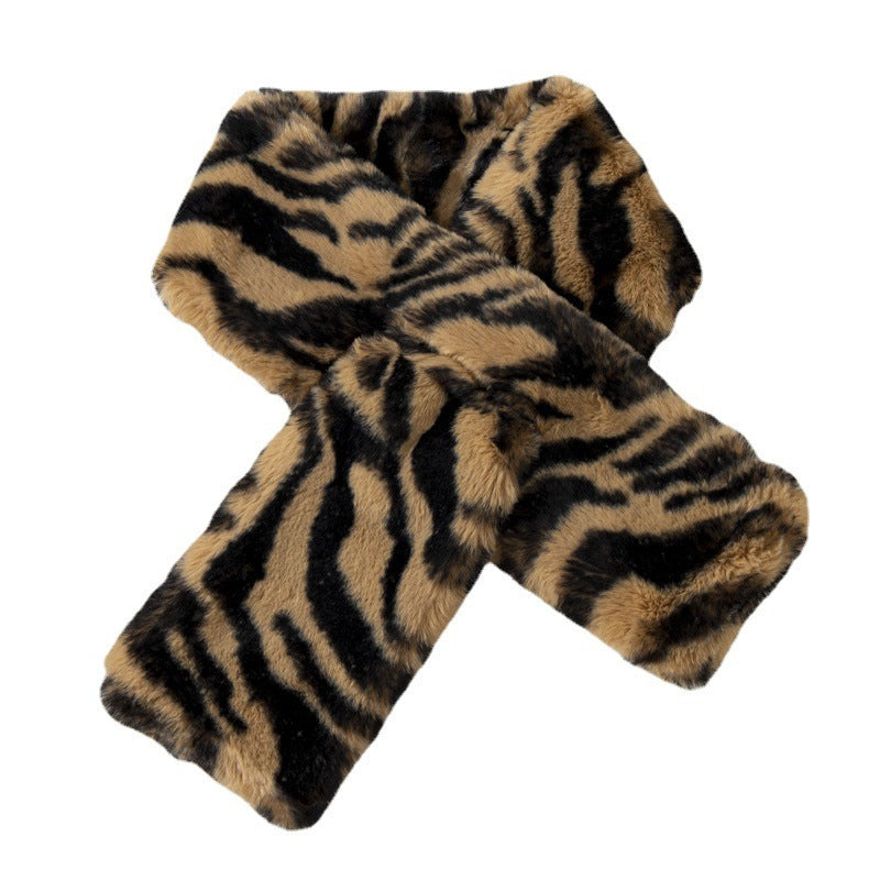 Women's Autumn And Winter Plush Thick Leopard Print Scarf