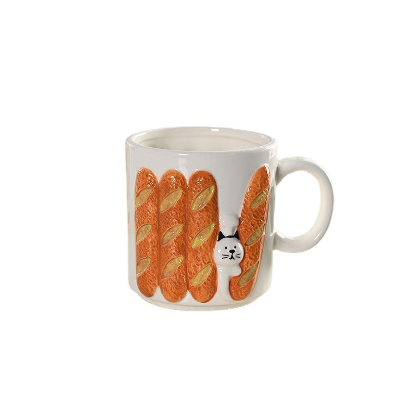 Toast Cat Cup French Stick Relief Ceramic Mug