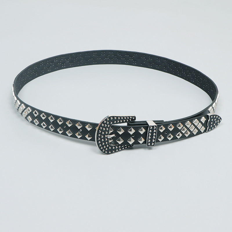 Low Waist Belt Square Bead Rivet PU Bullet Belt