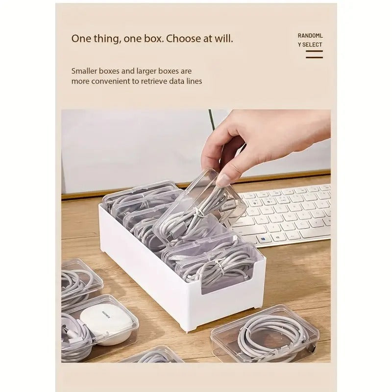 Plastic Storage Set With 7 Clear Storage Boxes - Not Waterproof. It Is Suitable For Independent Storage Of Small Items Such As Chargers, Headphones, Jewelry, Cards, Etc