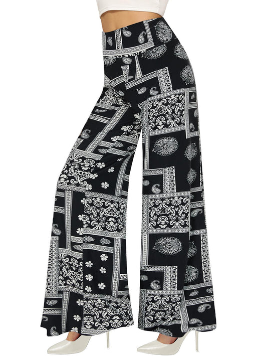 Wide-leg Pants - Skirt Print Black Ethnic Style