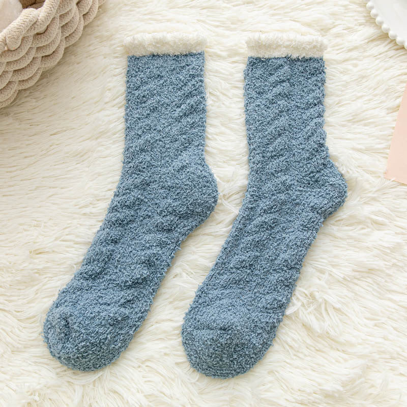 Thickened Thermal Coral Fleece Twist Women's Socks Pile Style Middle Tube