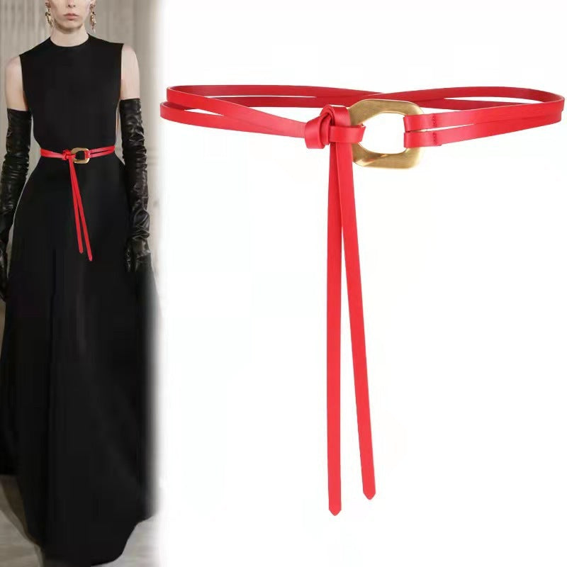 Fashionable And Novel Women's Knot Buckle Thin Belt