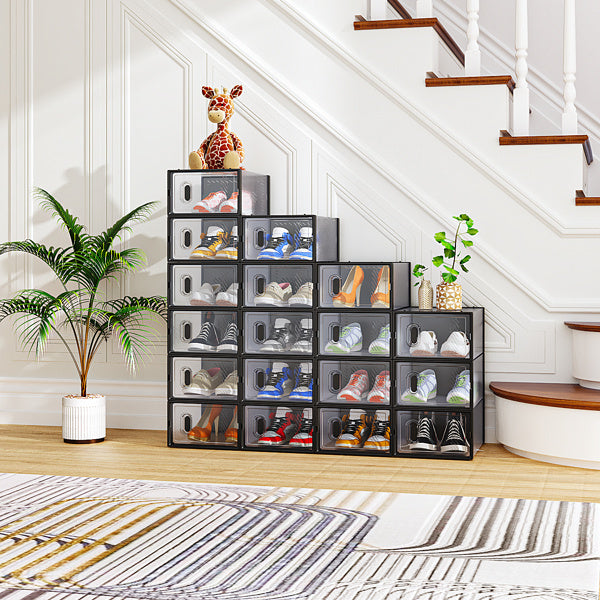 Black Small 18PCS 33x23x14cm Shoebox, Plastic, Grid, Free Combination