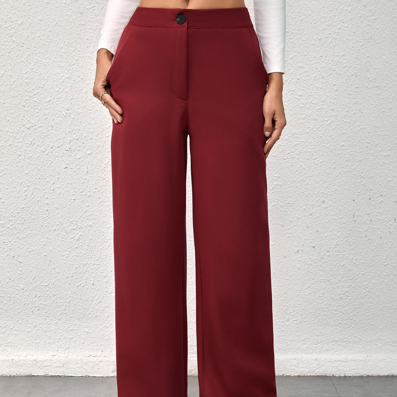 Women's Solid Color Button Free Wide Leg Straight Leg Pants