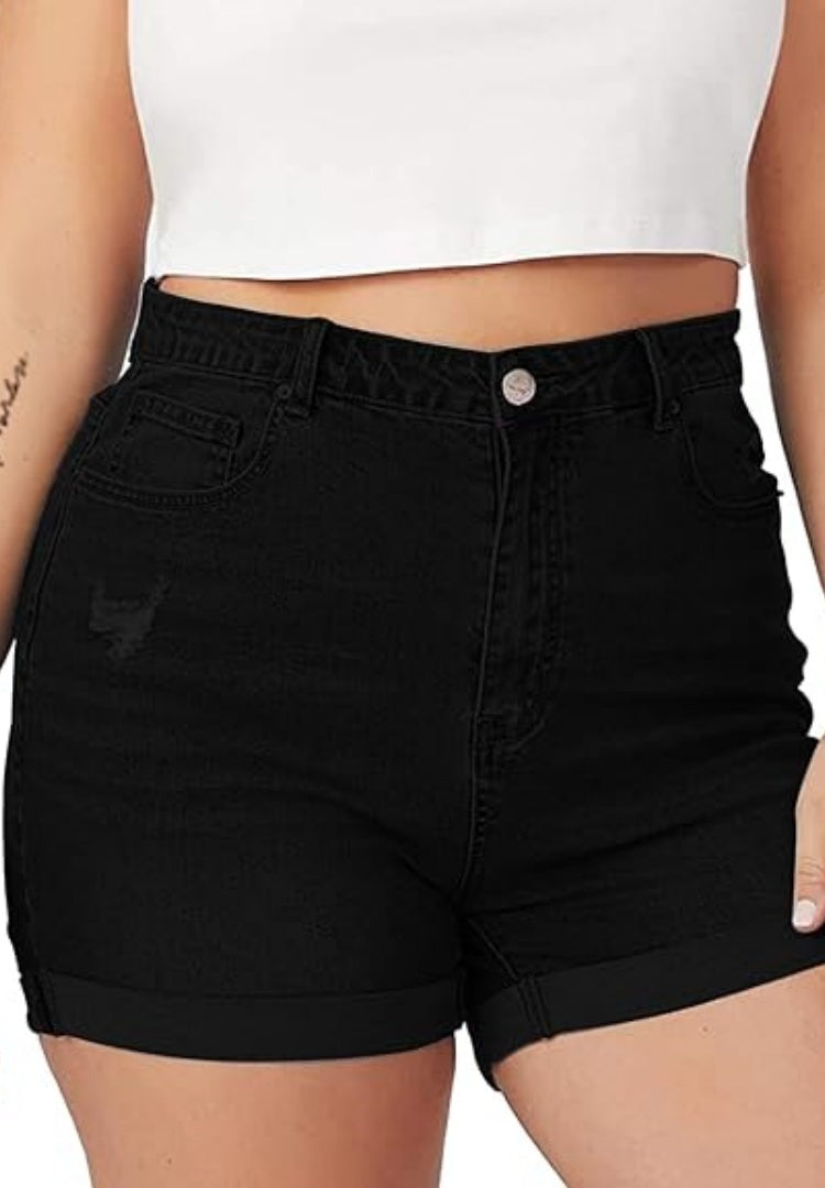 Hip Lifting Elastic Frayed Edge Denim Shorts Retro Tik Tok Popular Shorts Body Shaper With Pockets, Trendy Pattern Design High Waist Forbidden Platform - Temu
