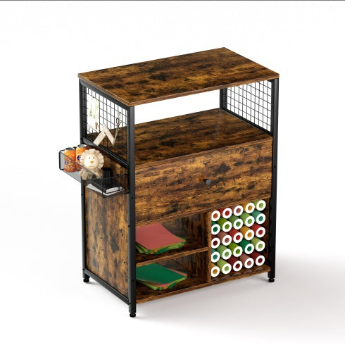 Craft Organization And Storage Cabinet Compatible With Cricut Machines, Crafting Cabinet With Drawer & 25 Vinyl Roll Holder, Craft Table Desk Workstation For Craft Room Home.Rustic Brown.