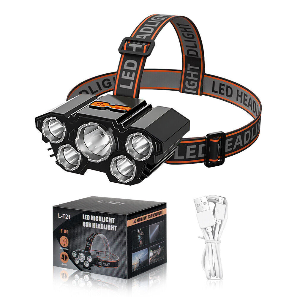 USB  LED Headlamp Rechargeable LED Lamp Headlight Head Torch Cable Light