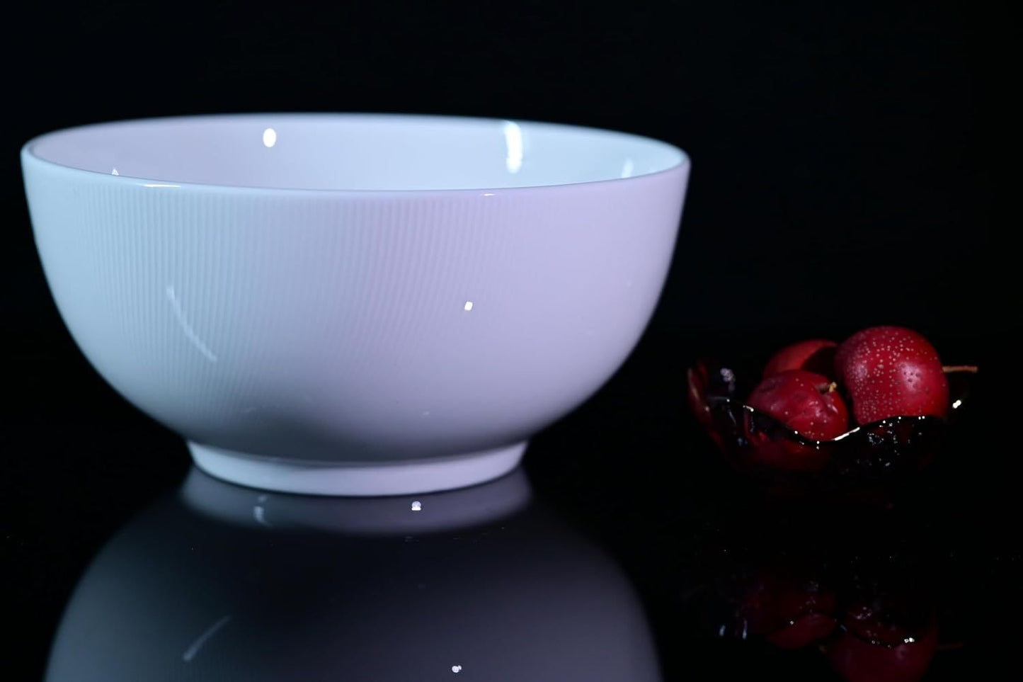 Setaria Bone China Dinnerware Set, 2 Pieces 8-inch Large Deep Salad Bowl, Soup, Cereal, Oatmeal, Fruit, Rice, Ivory White With Narrow Curve Stripe