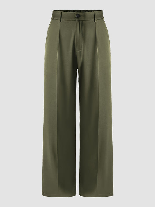 High Waist Plus Size Pocket Straight Skinny Casual Suit Pants - Draped Design