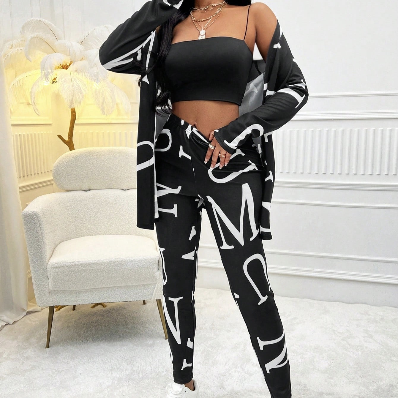 Ladies' Fashionable And Elegant Letter Printed Autumn Pants Set