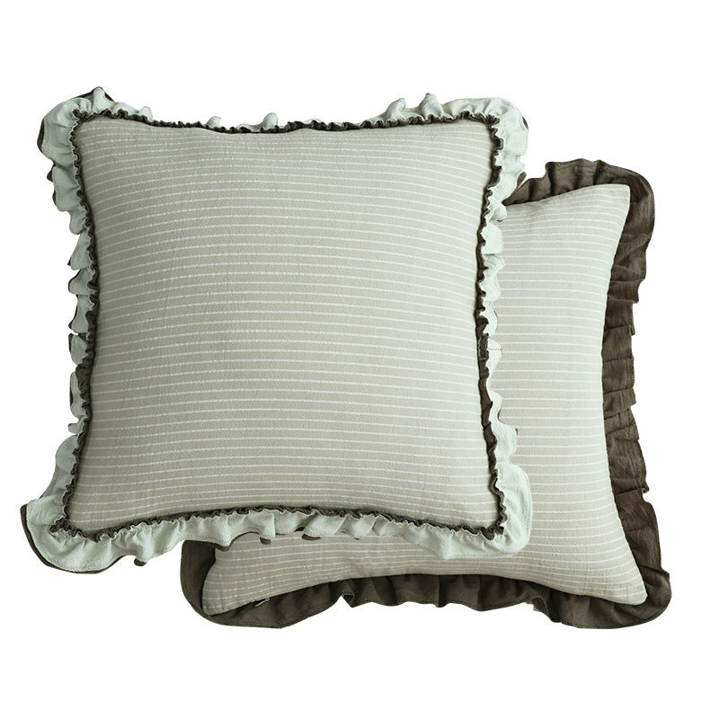 Cotton Sand-Washed Lotus Leaf Lace Sofa Pillow, Pastoral Striped British Style Sweet Sofa Waist Pillow Cushion Cotton sand-washed lotus leaf lace sofa pillow, pastoral striped British style sweet sofa