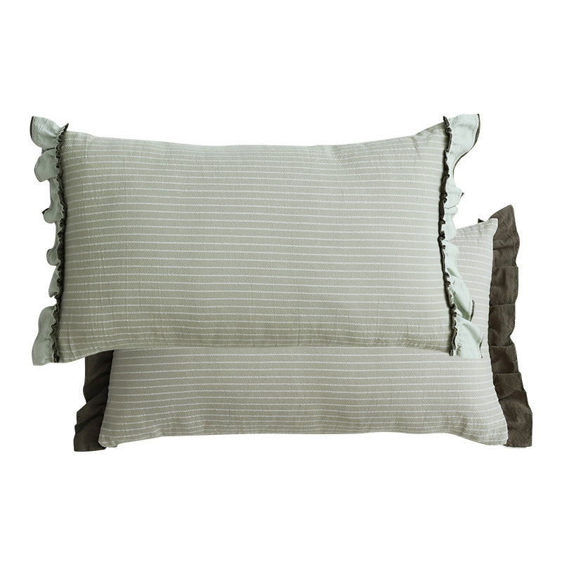 Cotton Sand-Washed Lotus Leaf Lace Sofa Pillow, Pastoral Striped British Style Sweet Sofa Waist Pillow Cushion Cotton sand-washed lotus leaf lace sofa pillow, pastoral striped British style sweet sofa