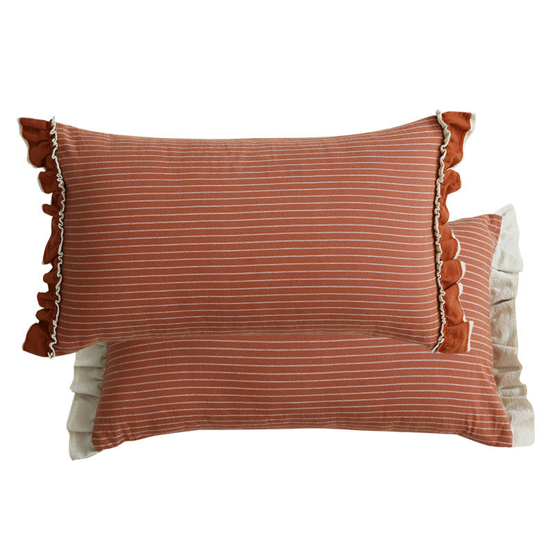 Cotton Sand-Washed Lotus Leaf Lace Sofa Pillow, Pastoral Striped British Style Sweet Sofa Waist Pillow Cushion Cotton sand-washed lotus leaf lace sofa pillow, pastoral striped British style sweet sofa