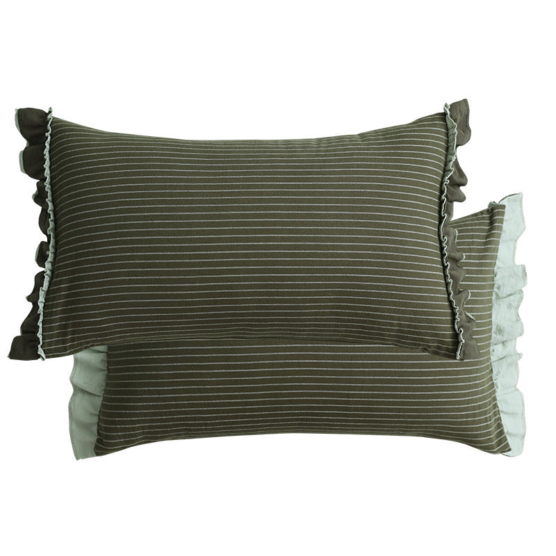 Cotton Sand-Washed Lotus Leaf Lace Sofa Pillow, Pastoral Striped British Style Sweet Sofa Waist Pillow Cushion Cotton sand-washed lotus leaf lace sofa pillow, pastoral striped British style sweet sofa