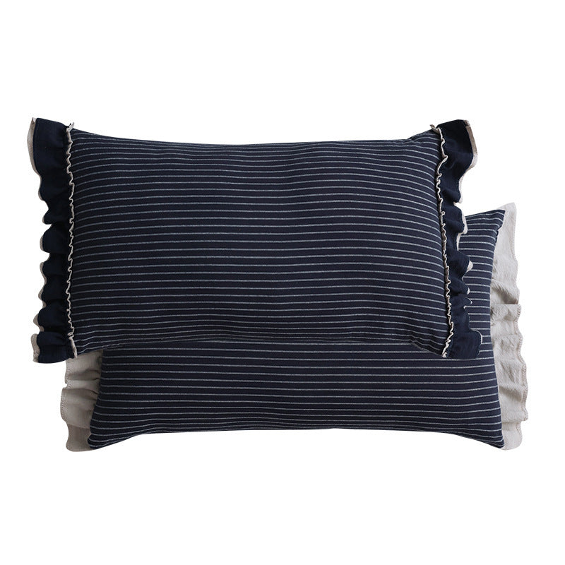 Cotton Sand-Washed Lotus Leaf Lace Sofa Pillow, Pastoral Striped British Style Sweet Sofa Waist Pillow Cushion Cotton sand-washed lotus leaf lace sofa pillow, pastoral striped British style sweet sofa