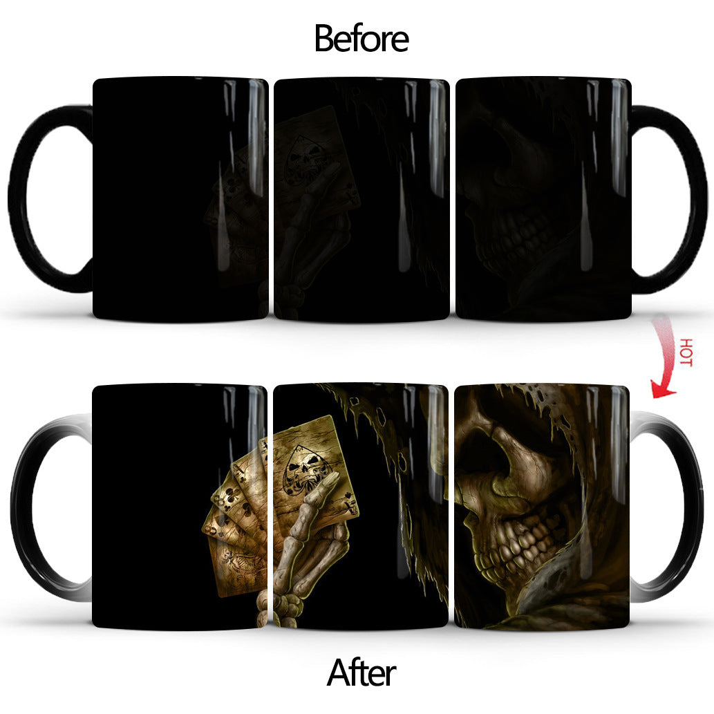 Skull Color Changing Ceramic Coffee Mug Cup Temperature Sensing Color Changing Cup