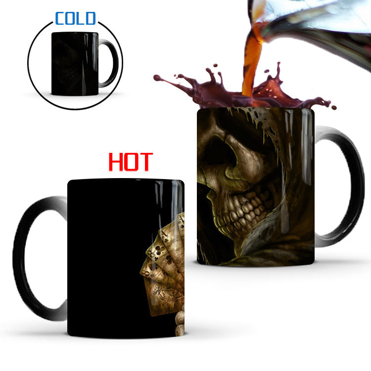 Skull Color Changing Ceramic Coffee Mug Cup Temperature Sensing Color Changing Cup