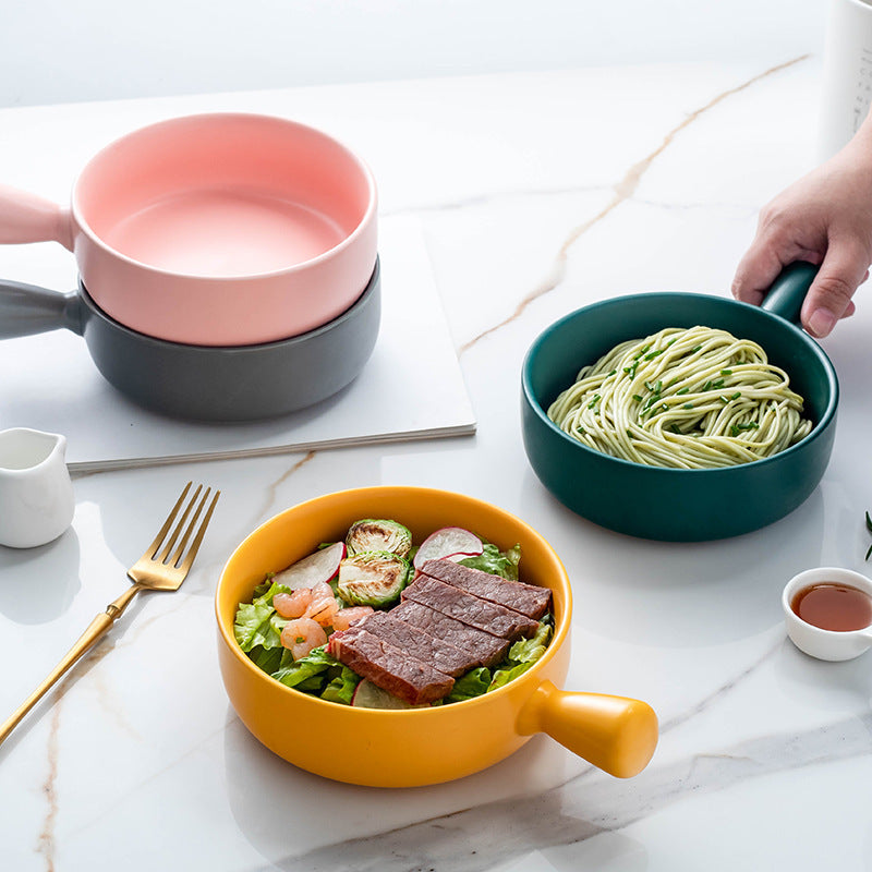 Baked Rice Bowl Nordic Style With Handle Baking Bowl Pasta Plate Simple Household Tableware Soup Noodle Bowl Salad Bowl