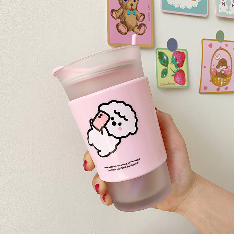 Water Cup With Lid Frosted Double Glass Cup Student Milk Drink Coffee Cup