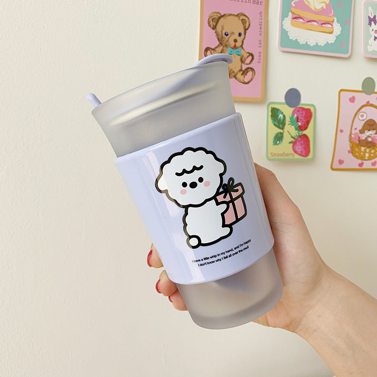 Water Cup With Lid Frosted Double Glass Cup Student Milk Drink Coffee Cup