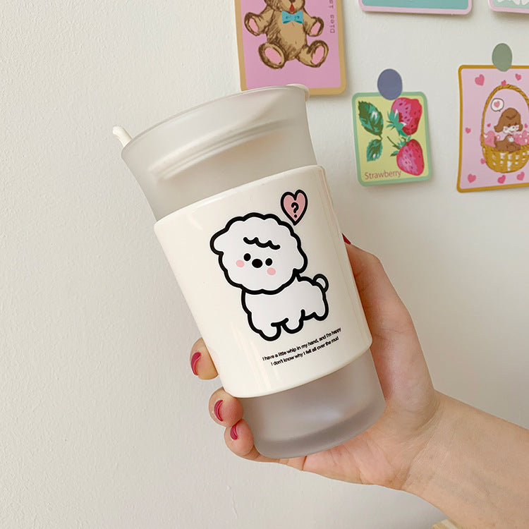 Water Cup With Lid Frosted Double Glass Cup Student Milk Drink Coffee Cup