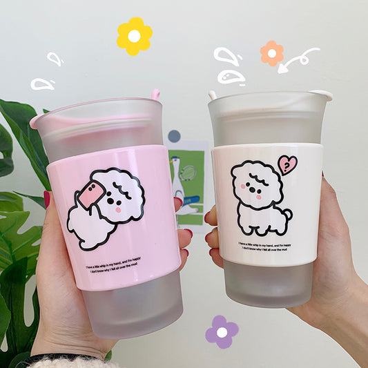 Water Cup With Lid Frosted Double Glass Cup Student Milk Drink Coffee Cup