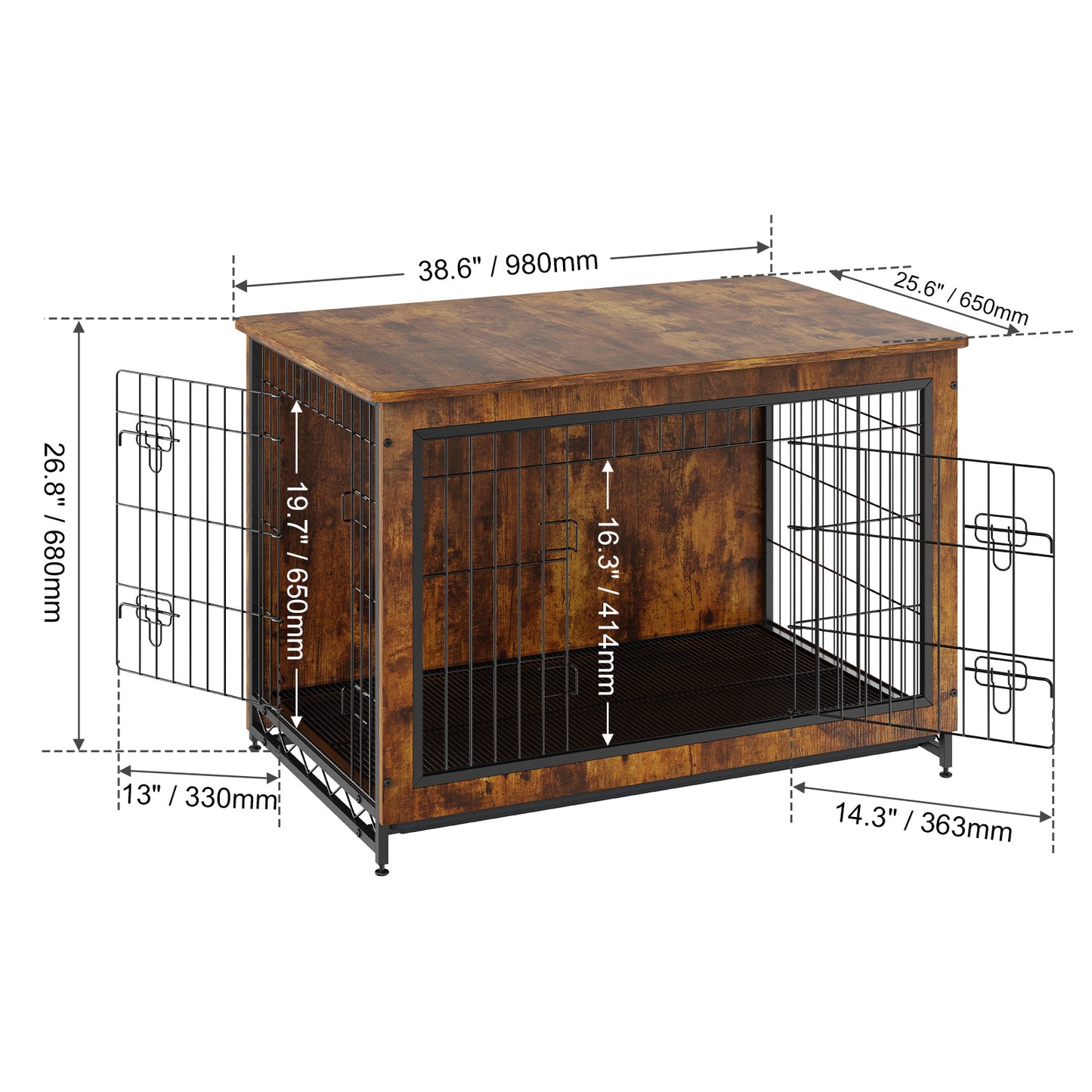 VEVOR Dog Crate Furniture, 38.6 Inch Wooden Dog Crate With Double Doors, Heavy-Duty Dog Cage End Table With Multi-Purpose Removable Tray, Modern Dog Kennel Indoor For Dogs Up To 70lb, Rustic Brown