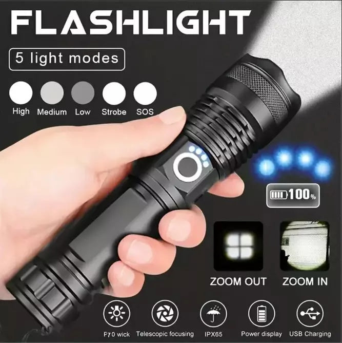 High Power 12000000 Lumen Ultra Bright Aluminum Flashlight LED Rechargeable UK
